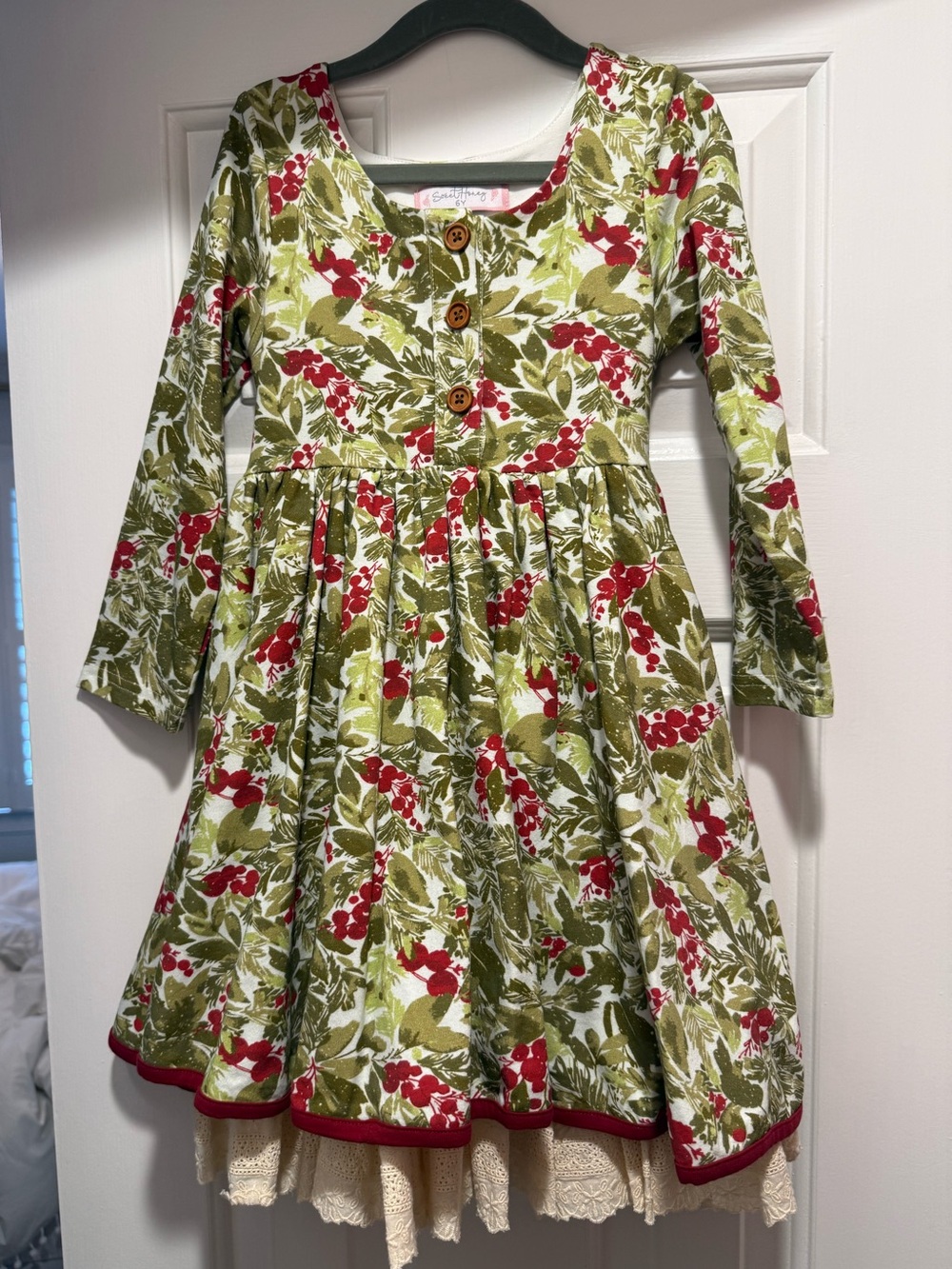 SweetHoney Red & Green Holiday Holly Print Dress
